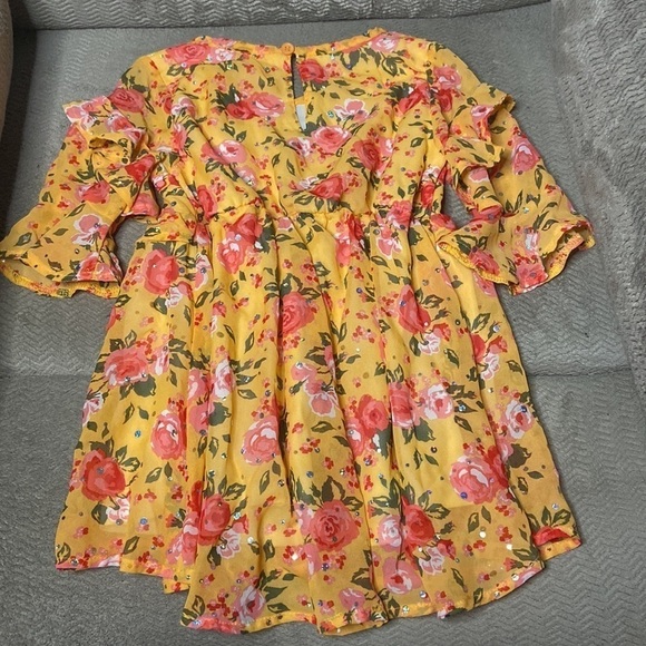 Little Lass Girls Dress Bell Ruffled Sleeves Sequins Golden Yellow 6 - Picture 2 of 6